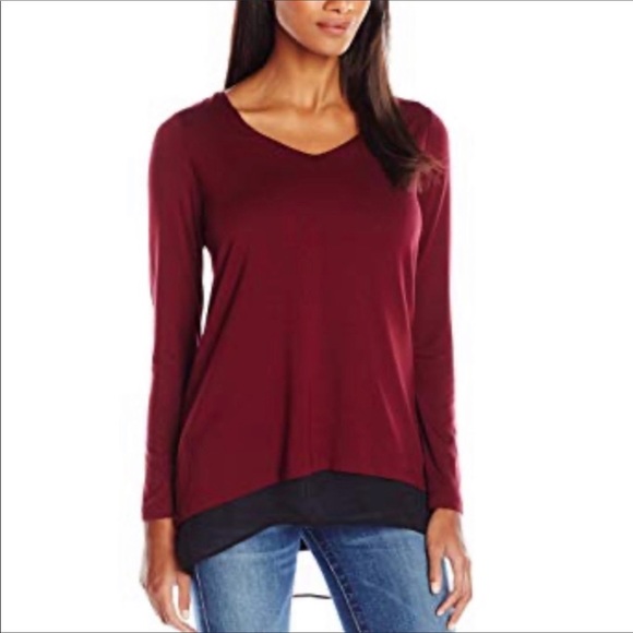 Karen Kane long sleeve burgundy tunic type top. - Picture 1 of 7